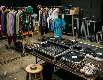 Headphones resting near compact discs